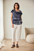 PERUZZI Navy Ripple Print Short Sleeve Top S26514