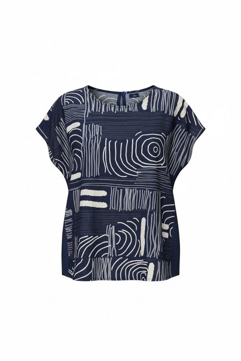 PERUZZI Navy Ripple Print Short Sleeve Top S26514