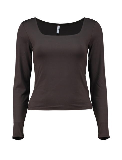 Hailys Ladies Al44essia Square Neck Long Sleeve Top - Cocoa SHI2508024CO