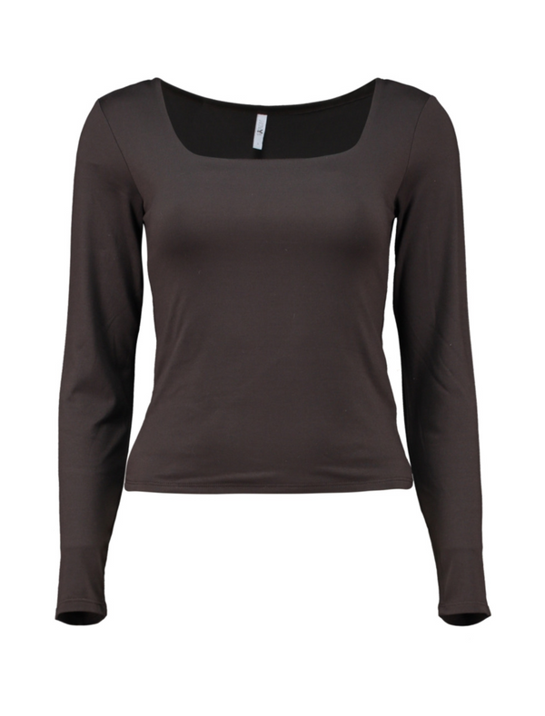 Hailys Ladies Al44essia Square Neck Long Sleeve Top - Cocoa SHI2508024CO