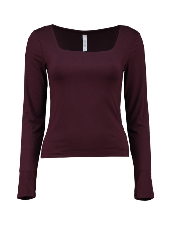 Hailys Ladies Al44essia Square Neck Long Sleeve Top - Dark Cherry SHI2508024DC