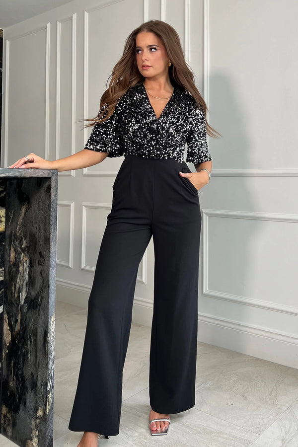 Girl in Mind Delphine Sequin Top Wide Leg Jumpsuit