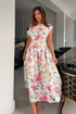 Girl In Mind White Spring Summer Floral Betty SI8987-0 Asymmetric Skater Midi Dress