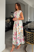 Girl In Mind White Spring Summer Floral Betty SI8987-0 Asymmetric Skater Midi Dress