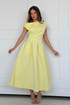 Girl In Mind Yellow Betty SI8987-W Asymmetric Neckline Skater Midi Dress