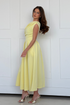 Girl In Mind Yellow Betty SI8987-W Asymmetric Neckline Skater Midi Dress