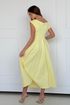 Girl In Mind Yellow Betty SI8987-W Asymmetric Neckline Skater Midi Dress