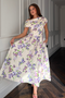 Girl In Mind Yellow & Purple Floral Betty SI8987-Z Asymmetric Skater Midi Dress