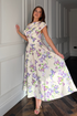 Girl In Mind Yellow & Purple Floral Betty SI8987-Z Asymmetric Skater Midi Dress