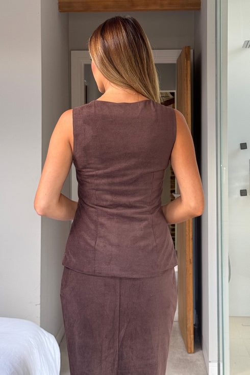 Girl In Mind Jamie Square Neckline Waistcoat - Chocolate SI8989-F