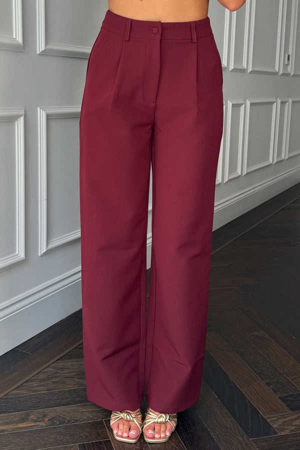 Girl In Mind Jo Pleat Detail Tailored Trouser - Berry SI8990-B