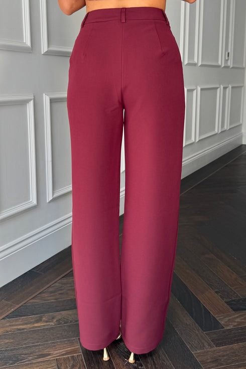 Girl In Mind Jo Pleat Detail Tailored Trouser - Berry SI8990-B