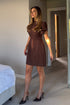 Girl In Mind Ami Tulip Sleeve High Neck Mini Dress - Brown SI8994