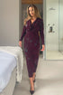 Girl In Mind Remington Flocked Floral Cowl Neck Midi Dress - Plum SI9011