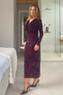 Girl In Mind Remington Flocked Floral Cowl Neck Midi Dress - Plum SI9011