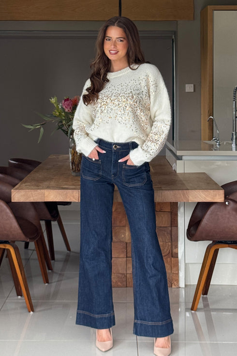 Girl In Mind Hina Sequin Knit Jumper - Cream SI9052