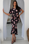 Girl in Mind Womens Cleo Ruched Detail Floral Midi Dress SI9088-D - Black