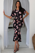 Girl in Mind Womens Cleo Ruched Detail Floral Midi Dress SI9088-D - Black