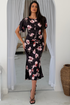 Girl in Mind Womens Cleo Ruched Detail Floral Midi Dress SI9088-D - Black