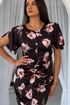 Girl in Mind Womens Cleo Ruched Detail Floral Midi Dress SI9088-D - Black