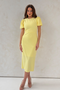 Girl In Mind Yellow Sue SI9138-A Romantic Puff Sleeve Round Neck Midi Dress