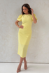 Girl In Mind Yellow Sue SI9138-A Romantic Puff Sleeve Round Neck Midi Dress