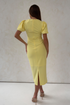 Girl In Mind Yellow Sue SI9138-A Romantic Puff Sleeve Round Neck Midi Dress
