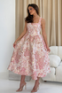 Girl In Mind Rosie Strappy Floral Jacquard Midi Dress Pink Floral SI9142-A