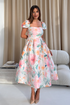 Girl In Mind White Spring Summer Floral Prim SI9156-A Cap Sleeve Midi Dress