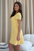 Girl In Mind Yellow Floral Sophia SI9239-A Sweetheart Neckline Mini Dress