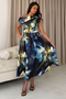 Girl in Mind Womens Betty Asymmetric Neck Floral Midi Dress SI9258-X - Blue