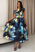 Girl in Mind Womens Betty Asymmetric Neck Floral Midi Dress SI9258-X - Blue