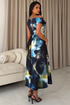 Girl in Mind Womens Betty Asymmetric Neck Floral Midi Dress SI9258-X - Blue
