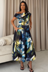 Girl in Mind Womens Betty Asymmetric Neck Floral Midi Dress SI9258-X - Blue