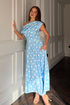 Girl in Mind Women's Betty Asymmetric Neckline Skater Midi Dress Blue Polka SI9258-D