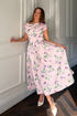 Girl In Mind Purple Floral Betty SI9258-I Asymmetric Skater Midi Dress