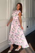 Girl In Mind Purple Floral Betty SI9258-I Asymmetric Skater Midi Dress