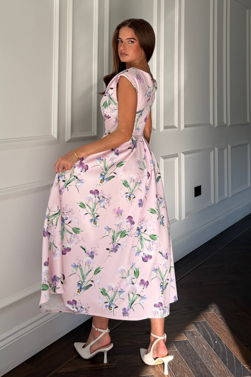 Girl In Mind Purple Floral Betty SI9258-I Asymmetric Skater Midi Dress