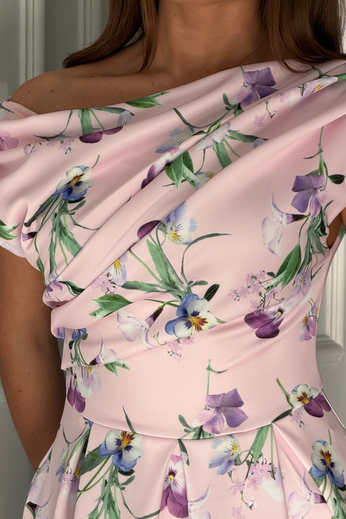Girl In Mind Purple Floral Betty SI9258-I Asymmetric Skater Midi Dress