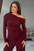 Girl in Mind Womens Jay Asymmetric Long Sleeve Top SI9358-A - Berry