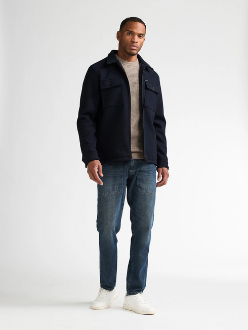 Petrol Industries Full-Zip Wool-Look Overshirt Jacket SIL418 5092 - Royal Navy