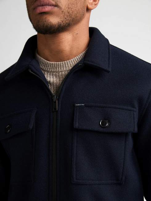 Petrol Industries Full-Zip Wool-Look Overshirt Jacket SIL418 5092 - Royal Navy