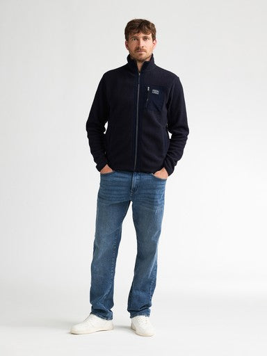 Petrol Textured Zip-Collar Fleece Sweatshirt SWC332 5092 - Royal Navy