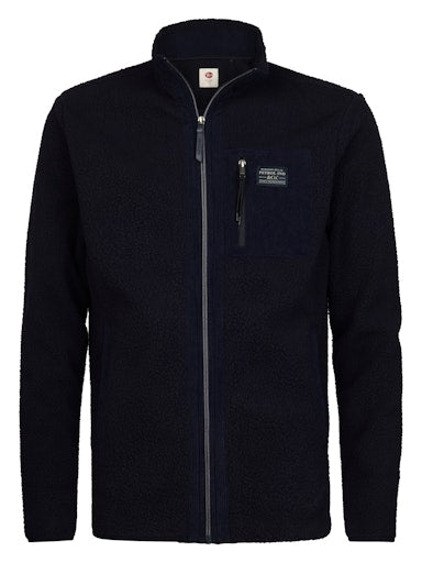 Petrol Textured Zip-Collar Fleece Sweatshirt SWC332 5092 - Royal Navy