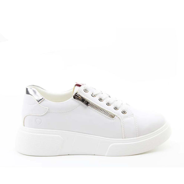 Heavenly Feet Womens White Shelby Litesoles Platform Trainer with Silver Detail