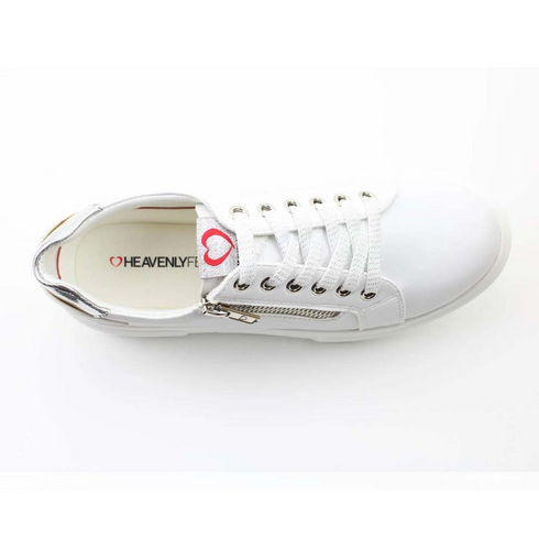 Heavenly Feet Womens White Shelby Litesoles Platform Trainer with Silver Detail