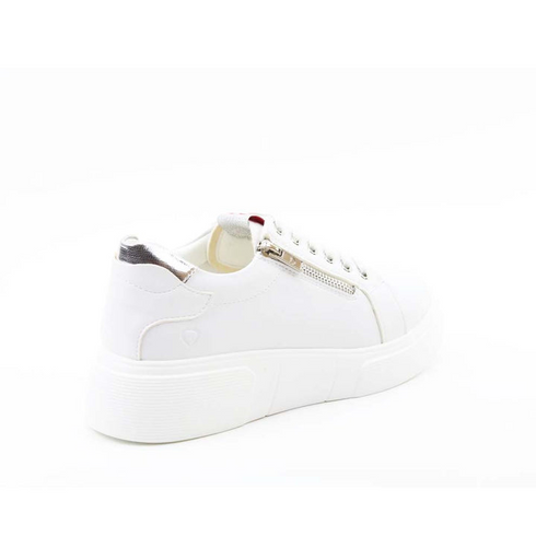 Heavenly Feet Womens White Shelby Litesoles Platform Trainer with Silver Detail