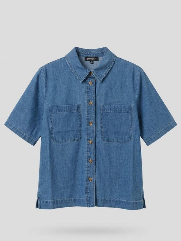 Sunday Denim Blue Short Sleeve Button Up Shirt 6306 6223