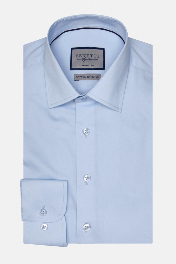 Benetti Menswear Oscar Sky Blue Tapered Fit Stretch Cotton Formal Shirt
