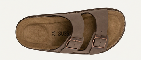 SUSST Palma Twin Strap Sandals Dark Brown Nubuck